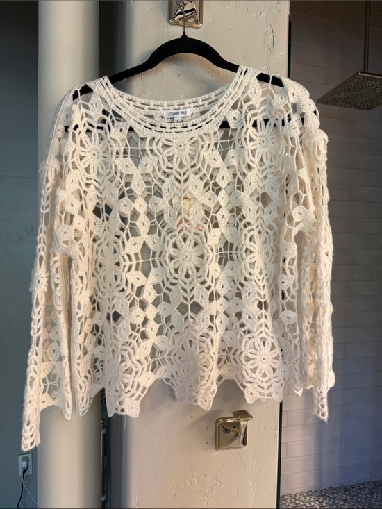Johnny Was Sweaters - Johnny Was Cream Crochet Openwork Scoop Neck Sweater